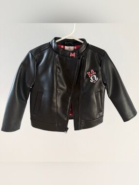 Disney Minnie Mouse Faux Leather Moto Jacket 3T Black NWOT Embroidered Toddler